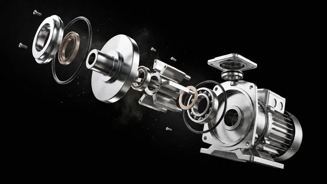 Exploded view of industrial vacuum pump showing all spare part components