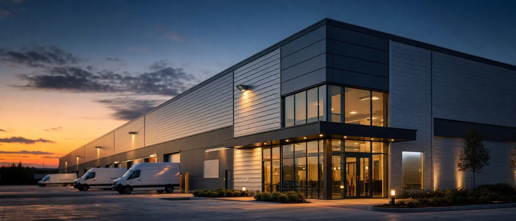 VacPumpSpares facility exterior at dusk