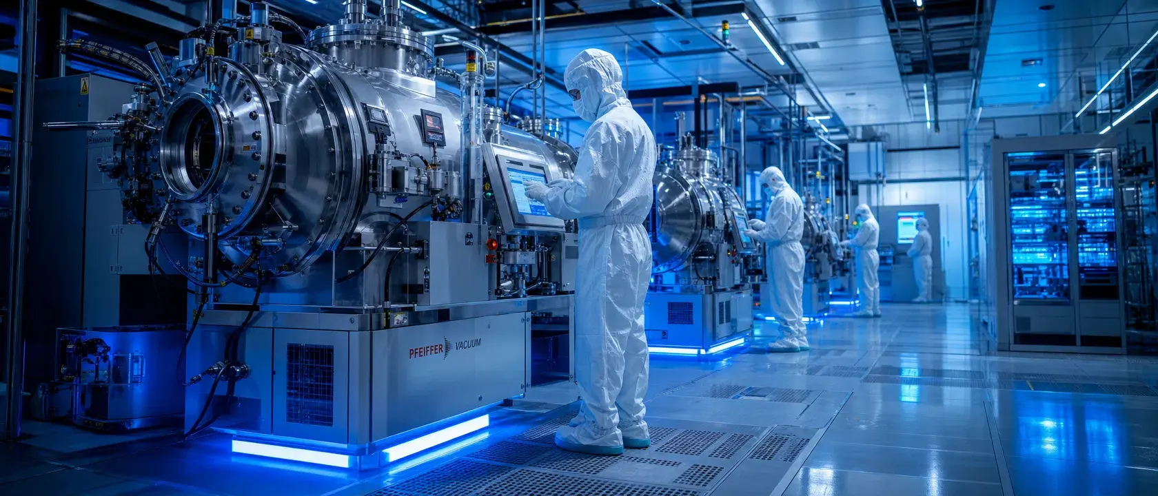 Industrial vacuum pump systems in semiconductor cleanroom