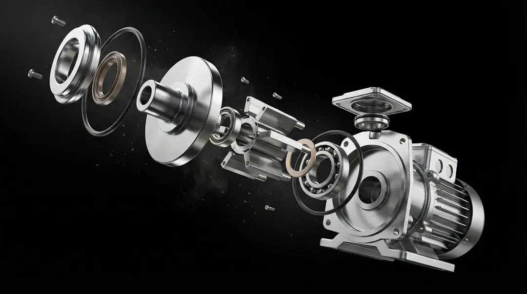 Exploded view of industrial vacuum pump showing all spare part components